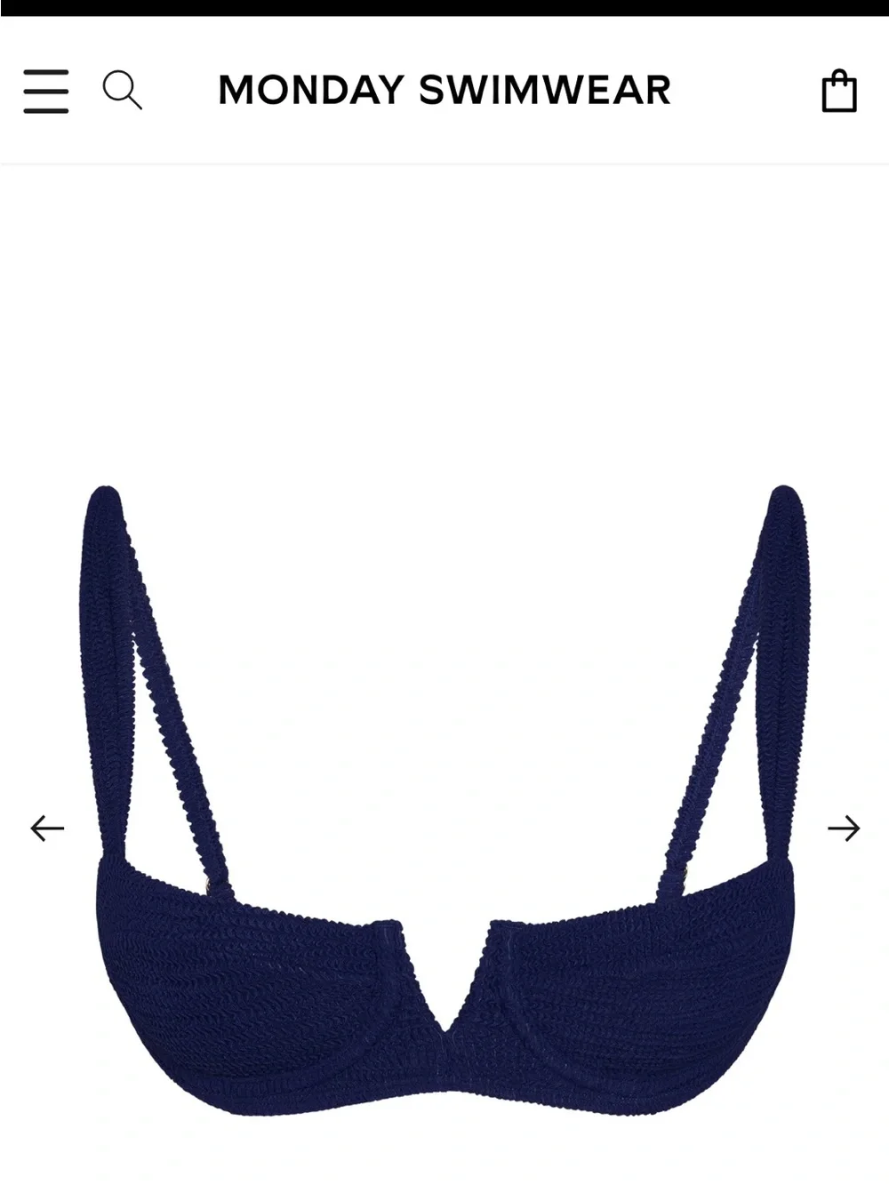 Monday Swimwear Navy Textured Underwire Bikini Top